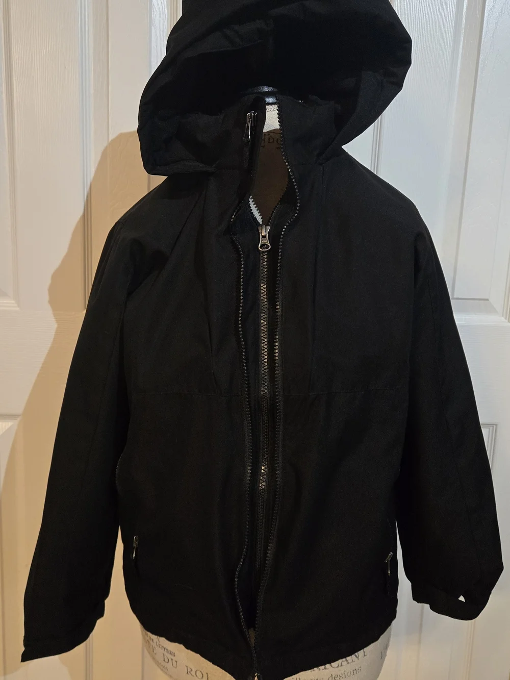 Boys Swiss Tech Black Hooded Raincoat/snowcoat - 2 Zip Front